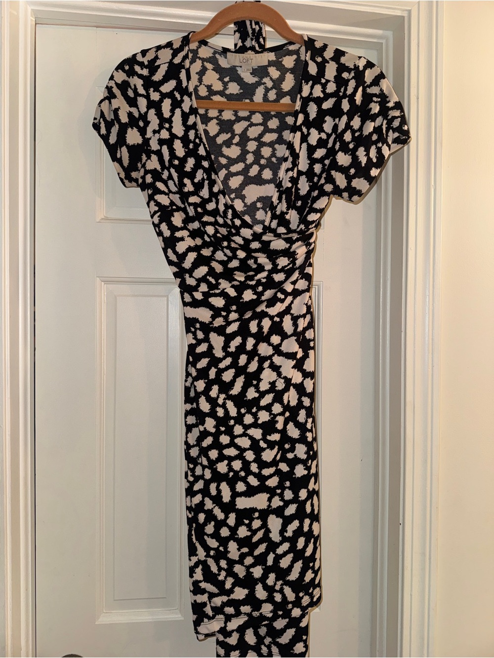 LOFT Black & Cream Printed Midi Dress